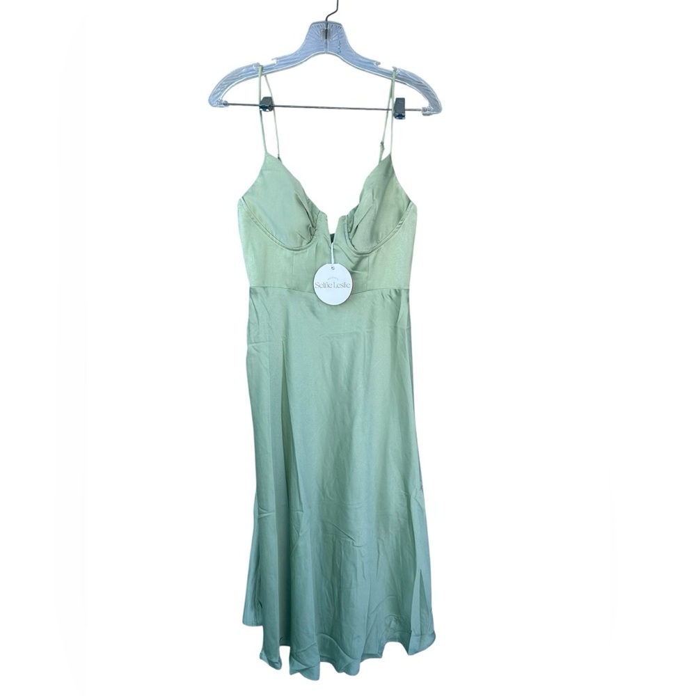 NWT Selfie Leslie Lake Como Fitted Bodice Cami Strap Midi Dress Avocado - Size M - Picture 2 of 14